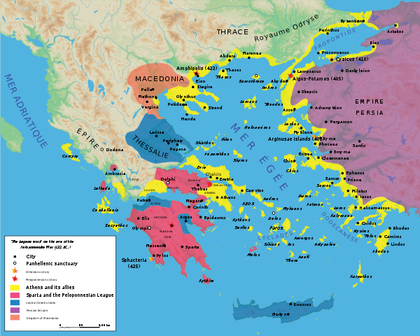 Map of the nations during the start of the Peloponnesian War around 431 BC.
