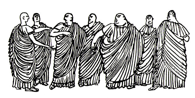A line drawing of Roman Senators 